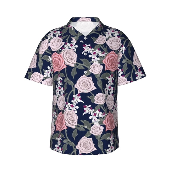 Daiia Rose Flowers Hawaiian Shirt for Men Gentle Cotton Regular Short Sleeve Casual-Small