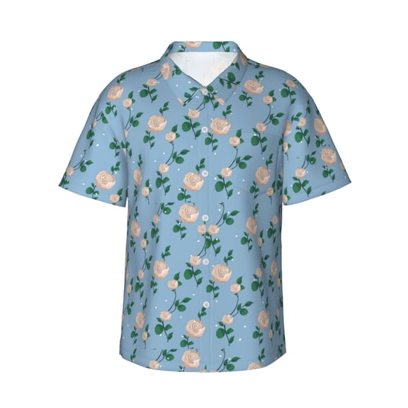 Daiia Rose Flowers Hawaiian Shirt for Men Gentle Cotton Regular Short Sleeve Casual-XX-Large