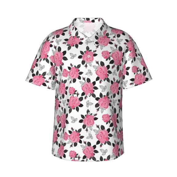 Daiia Rose Flowers Hawaiian Shirt for Men Gentle Cotton Regular Short Sleeve Casual-XX-Large