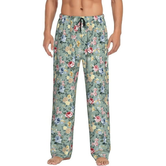 Daiia Rose Flowers Men's Sleep Pant with Pockets and Drawstring,Pajama Pants-Medium