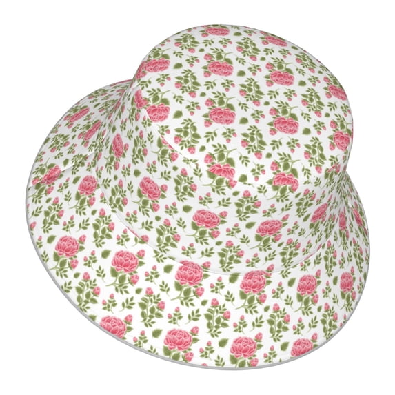 Daiia Rose Flowers Pattern Bucket Hat - Trendy Cotton Sun Hat for Beach, Golf, Fishing - Fun Outdoor Vacation Boonie for Men and Women