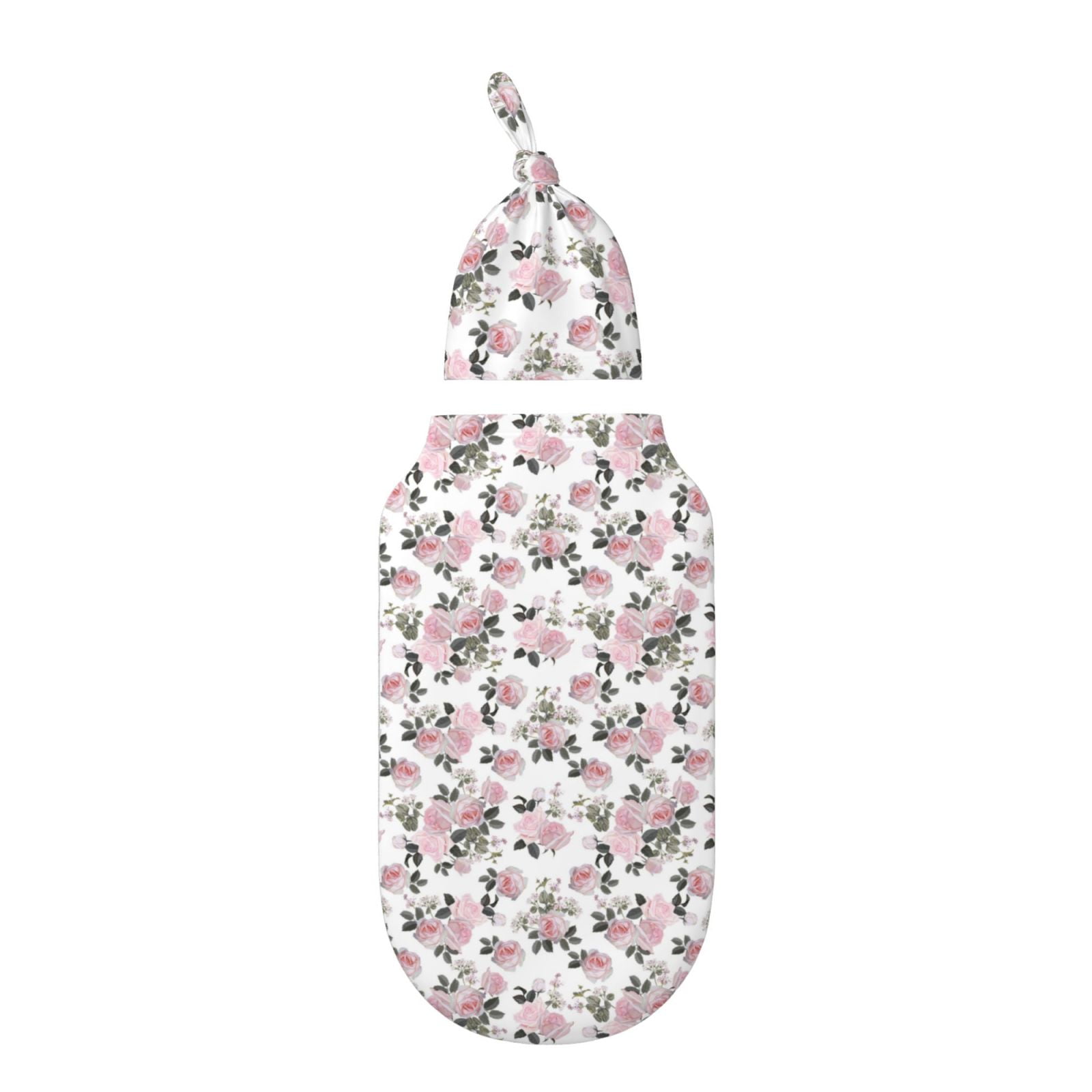Daiia Rose Flowers Pattern Swaddle Blanket and Hat Set Newborn Swaddle