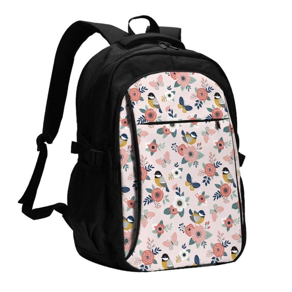 Daiia Rose Flowers Pattern USB Charging Backpack for Men and Women, Anti-Theft Backpack,Travel Backpack,School Backpack,College Backpack,Laptop Backpack