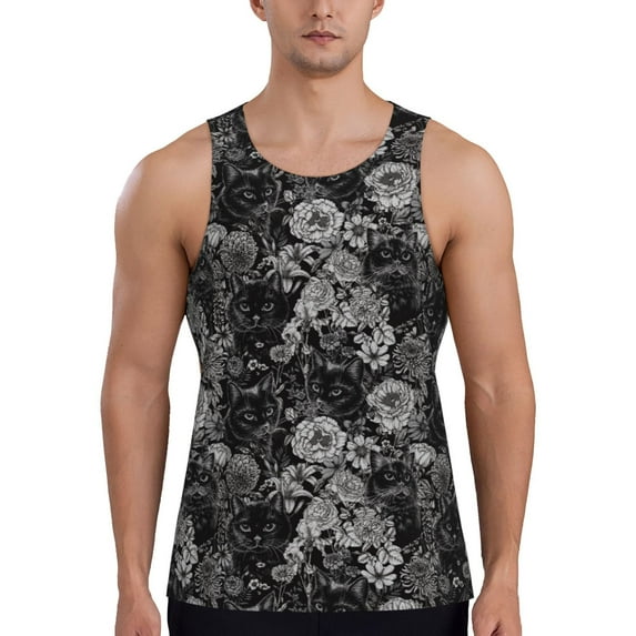 Daiia Rose Flowers Printed Men's Quick Dry Fit Muscle Tank Top Slim-Fit Tank Workout Tank Top Lightweight Sports Tank Top-3X-Large