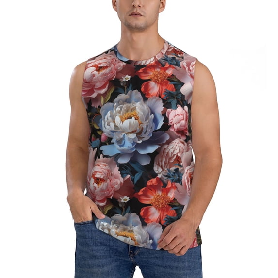 Daiia Rose Flowers Printed Men's Tank Tops,Casual Soft Sleeveless Gym Muscle Shirts Bodybuilding Tee-Small
