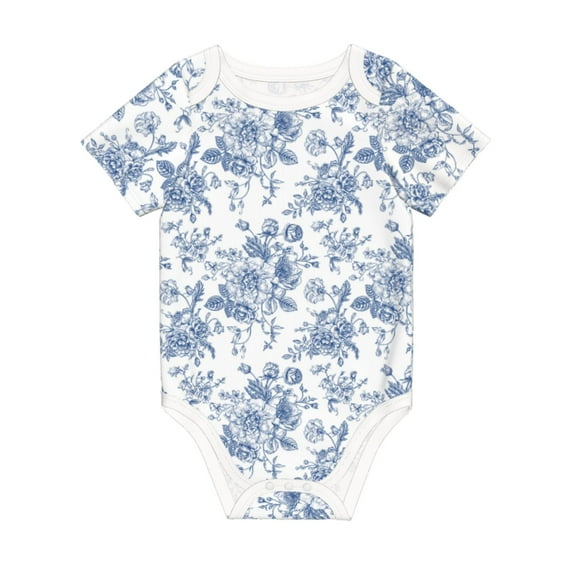 Daiia Rose Flowers Printed Unisex-Baby Short Sleeve Onesies Bodysuits Baby Climbing Clothes Soft and Comfortable Romper with Expandable Shoulder Design-12 Months