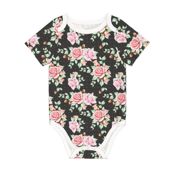 Daiia Rose Flowers Printed Unisex-Baby Short Sleeve Onesies Bodysuits Baby Climbing Clothes Soft and Comfortable Romper with Expandable Shoulder Design-2 Years