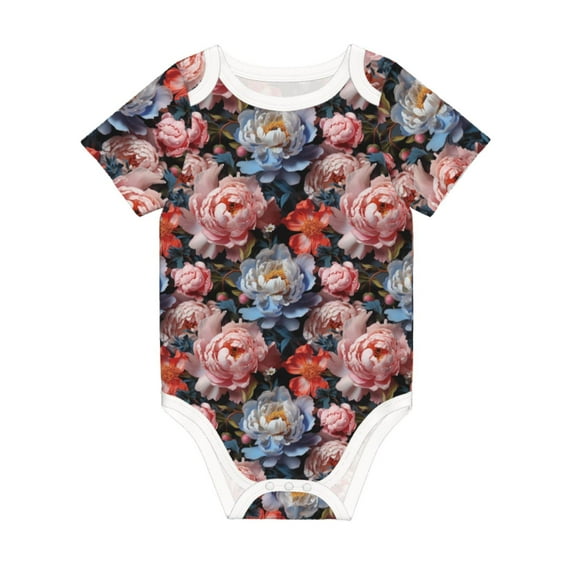 Daiia Rose Flowers Printed Unisex-Baby Short Sleeve Onesies Bodysuits Baby Climbing Clothes Soft and Comfortable Romper with Expandable Shoulder Design-2 Years