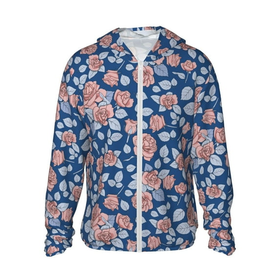 Daiia Rose Flowers UPF 50+ Sun Protection Hoodie Jacket Lightweight Long Sleeve Sun Shirt for Women Men with Pocket Hiking Outdoor-Large