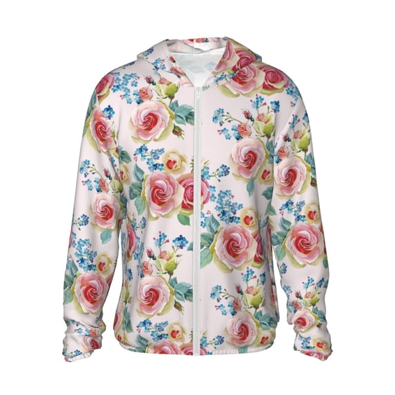 Daiia Rose Flowers UPF 50+ Sun Protection Hoodie Jacket Lightweight Long Sleeve Sun Shirt for Women Men with Pocket Hiking Outdoor-Small