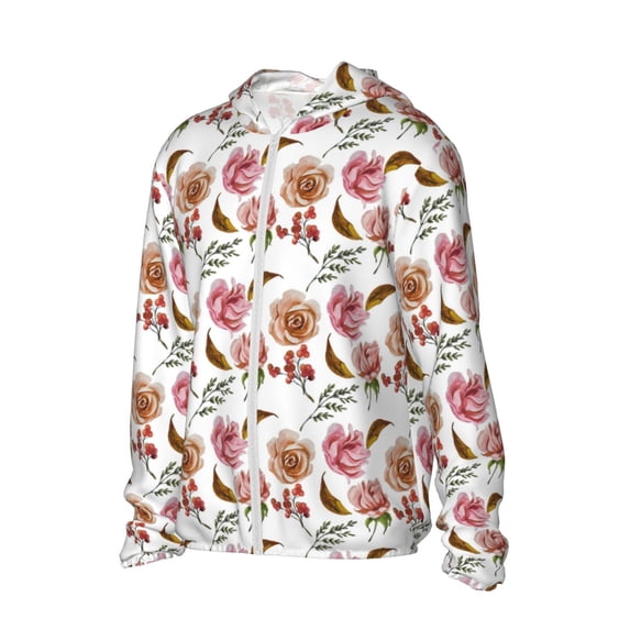 Daiia Rose Flowers UPF 50+ Sun Protection Hoodie Jacket Lightweight Long Sleeve Sun Shirt for Women Men with Pocket Hiking Outdoor-X-Large