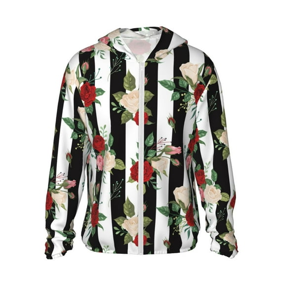 Daiia Rose Flowers UPF 50+ Sun Protection Hoodie Jacket Lightweight Long Sleeve Sun Shirt for Women Men with Pocket Hiking Outdoor-XX-Large