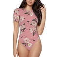 thumbnail image 1 of Daiia Rose Flowers print Women's Crew Neck Short Sleeve Bodysuit Fashion Tops Fit Casual Basic Extender Bodysuit-Large, 1 of 9