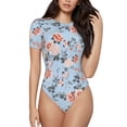 thumbnail image 1 of Daiia Rose Flowers print Women's Crew Neck Short Sleeve Bodysuit Fashion Tops Fit Casual Basic Extender Bodysuit-Small, 1 of 9