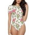thumbnail image 1 of Daiia Rose Flowers print Women's Crew Neck Short Sleeve Bodysuit Fashion Tops Fit Casual Basic Extender Bodysuit-X-Large, 1 of 9