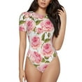 thumbnail image 1 of Daiia Rose Flowers print Women's Crew Neck Short Sleeve Bodysuit Fashion Tops Fit Casual Basic Extender Bodysuit-X-Large, 1 of 9