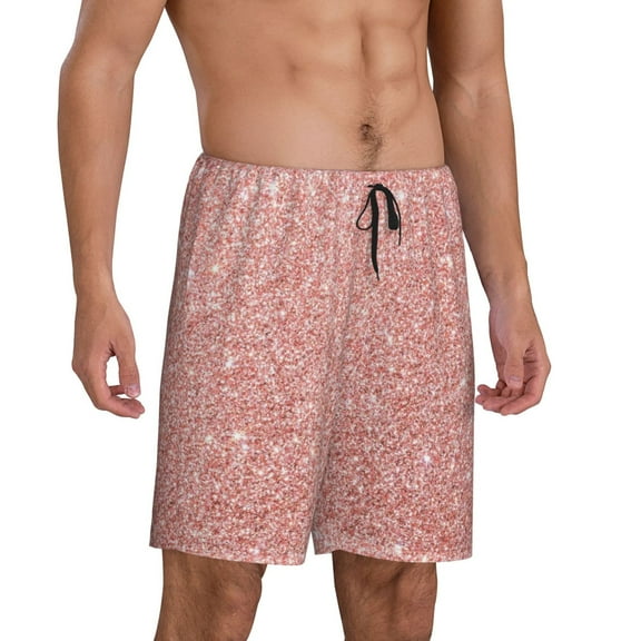 Daiia Rose Gold Pink Glitter Mens Woven Stretch Pajama Short,Short Pajama Pants-Large