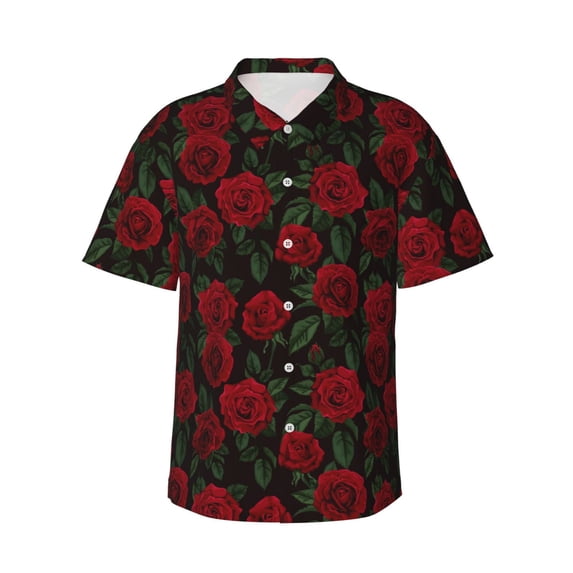 Daiia Rose Hawaiian Shirt for Men Gentle Cotton Regular Short Sleeve Casual-Small