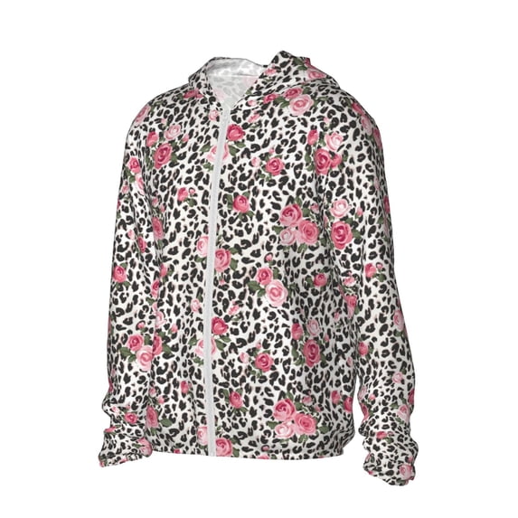 Daiia Rose Mix Leopard 3 UPF 50+ Sun Protection Hoodie Jacket Lightweight Long Sleeve Sun Shirt for Women Men with Pocket Hiking Outdoor-3X-Large