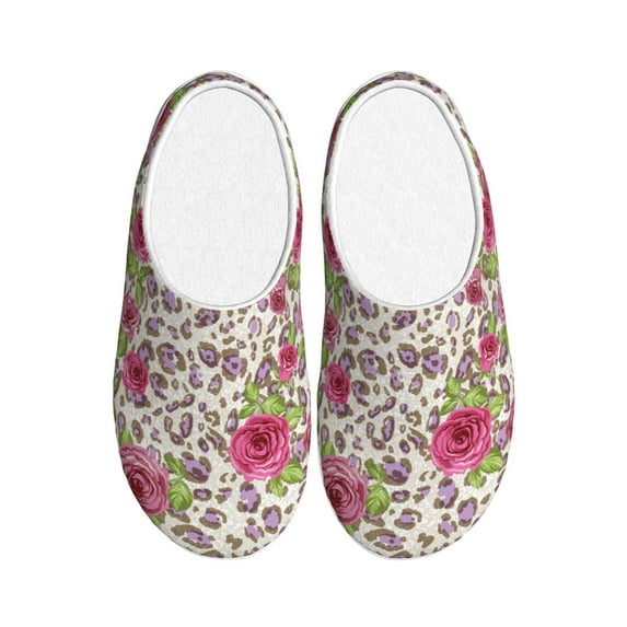 Daiia Rose Mix Leopard 4 Print Women’s Fuzzy Slippers Memory Foam Lightweight House Shoes Cozy Loafer Flannel House Shoes-44/45