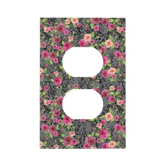 Daiia Rose Mix Leopard Pattern Decorator Wall Plate Child Safe Outlet Cover, Switch and Outlet Covers,Size 1-Gang 5.0" x3.0" , Polycarbonate Thermoplastic-Style S
