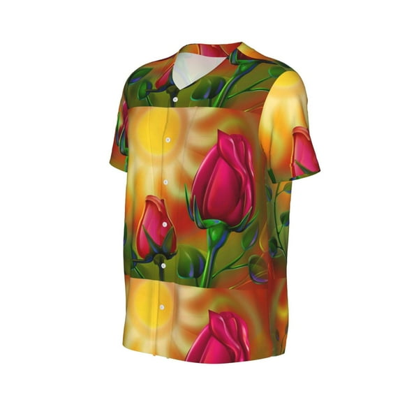 Daiia Rose Psychedelic Mens Baseball Jersey Button Down Shirts Short Sleeve Sports Uniforms-Small
