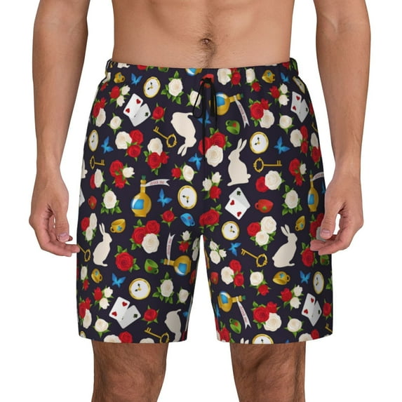 Daiia Rose Rabbit Mens Swim Trunks Swim Shorts Quick Dry Swim Shorts with Mesh Lining Pockets-Large