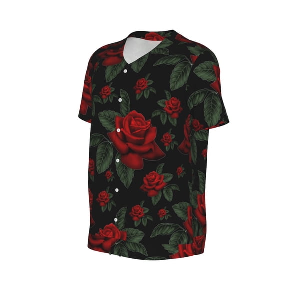 Daiia Roses Mens Baseball Jersey Button Down Shirts Short Sleeve Sports Uniforms-Large
