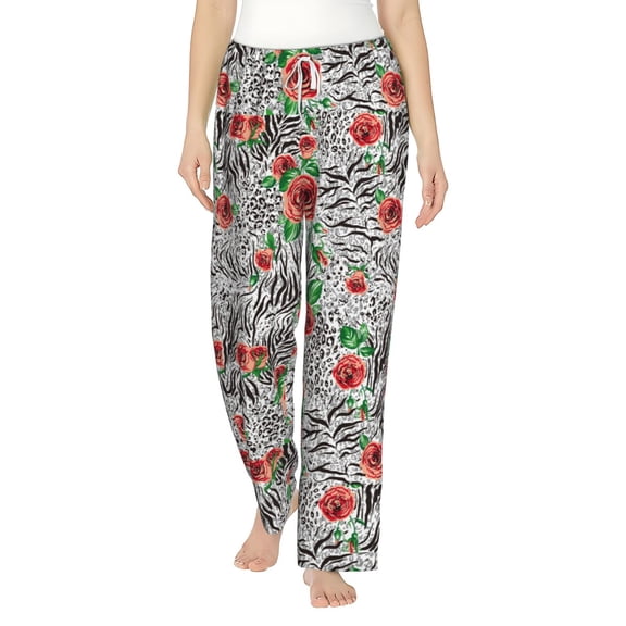 Daiia Roses Mixed Zebra 1 Women's Sleep Pant with Pockets and Drawstring,Pajama Pants-Medium