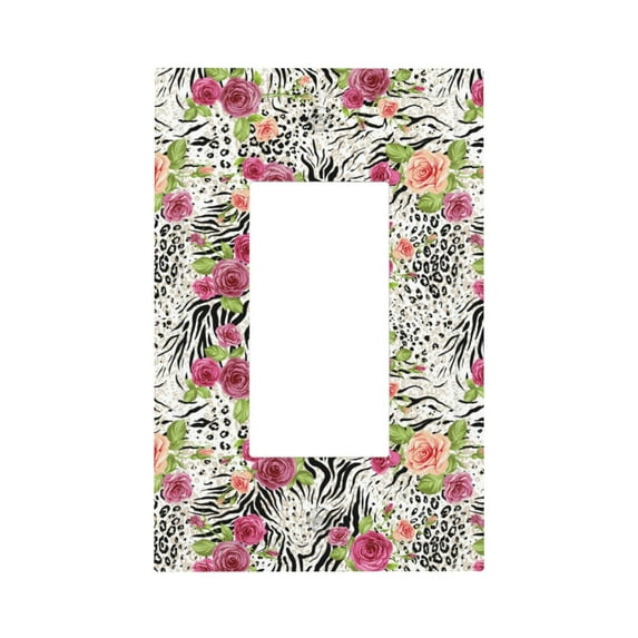 Daiia Roses Mixed Zebra Pattern Decorator Wall Plate Child Safe Outlet Cover, Switch and Outlet Covers,Size 1-Gang 5.0" x3.0" , Polycarbonate Thermoplastic-Style U