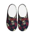 thumbnail image 1 of Daiia Roses Skulls Print Women’s Fuzzy Slippers Memory Foam Lightweight House Shoes Cozy Loafer Flannel House Shoes-44/45, 1 of 7