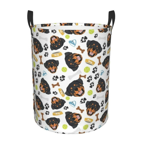 Daiia Rottweiler Round Laundry Basket with Handles Thickened Waterproof Circular hamper,Dirty Clothes Storage Basket for Bedroom,Bathroom,College Dorm-Small