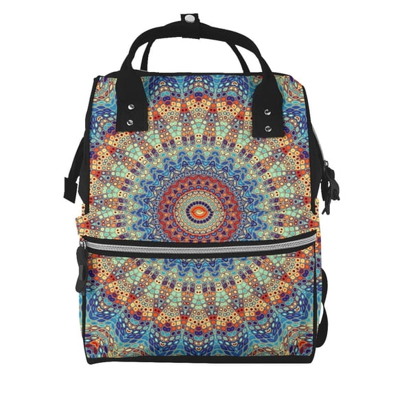 Daiia Round Mandala Large Capacity Baby Bag Waterproof Stylish Diaper Bag Mummy Backpack Adjustable Straps Diaper BagBaby Essentials Bag