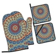 thumbnail image 1 of Daiia Round Mandala Pattern Oven Mitts and Pot Holders 4 pcs Set,High Heat Resistant 500 Degree Extra Thicken Long Kitchen Cotton Oven Glove, 1 of 6