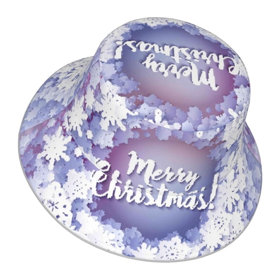 Daiia Round Snow Merry Christmas Winter Snowflakes Pattern Bucket Hat - Trendy Cotton Sun Hat for Beach, Golf, Fishing - Fun Outdoor Vacation Boonie for Men and Women