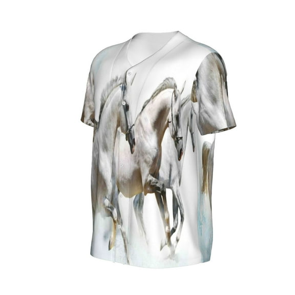 Daiia Running White Horses Mens Baseball Jersey Button Down Shirts Short Sleeve Sports Uniforms-Small