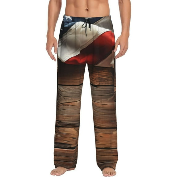 Daiia Rustic American Flag Wood Men's Sleep Pant with Pockets and Drawstring,Pajama Pants-XX-Large