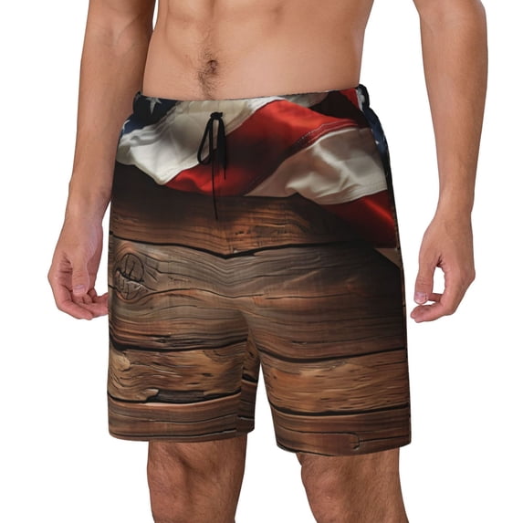 Daiia Rustic American Flag Wood Mens Swim Trunks Swim Shorts Quick Dry Swim Shorts with Mesh Lining Pockets-Small