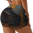 thumbnail image 1 of Daiia Rustic Cabin Autumn Forest Pattern Women's Workout Shorts Biker Shorts - High Waisted Workout Spandex Tummy Control Gym Running Yoga Shorts-Large, 1 of 8