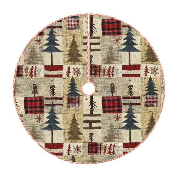 Daiia Rustic Plaid Forest Lodge Drawing Merry Christmas Tree Skirt , Xmas Large Lace-up Tree Skirt, Santa Snowflakes Rustic Home Decorations New Year Party Farmhouse Decor-48"