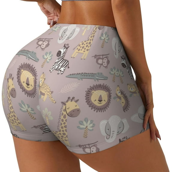 Daiia Safari Animals Pattern Women's Workout Shorts Biker Shorts - High Waisted Workout Spandex Tummy Control Gym Running Yoga Shorts-XX-Large