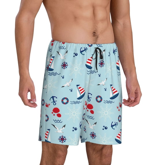 Daiia Sailboats Anchors Mens Woven Stretch Pajama Short,Short Pajama Pants-X-Large