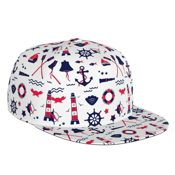 Daiia Sailing Marine Travel print Flat Bill Hats Flat Brim Trucker Cap Baseball Cap Adjustable Classic Low Profile Hat Unconstructed Plain Cap