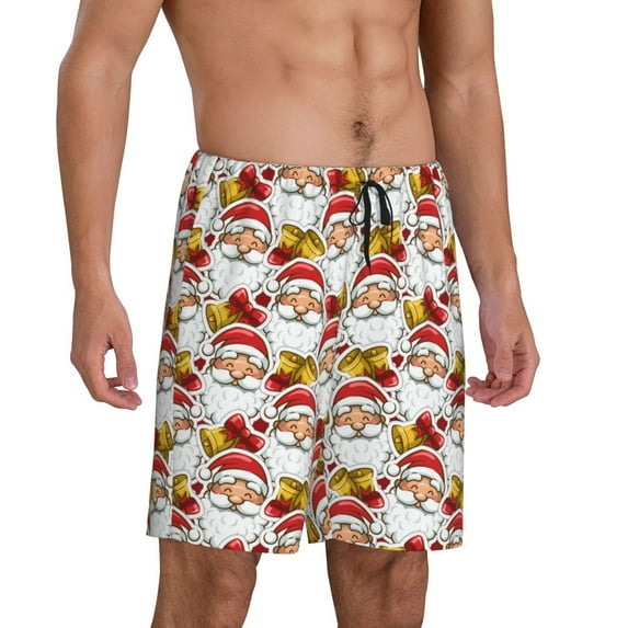 Daiia Santa Claus bells Mens Woven Stretch Pajama Short,Short Pajama Pants-3X-Large