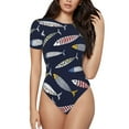 thumbnail image 1 of Daiia Sardine print Women's Crew Neck Short Sleeve Bodysuit Fashion Tops Fit Casual Basic Extender Bodysuit-Small, 1 of 1