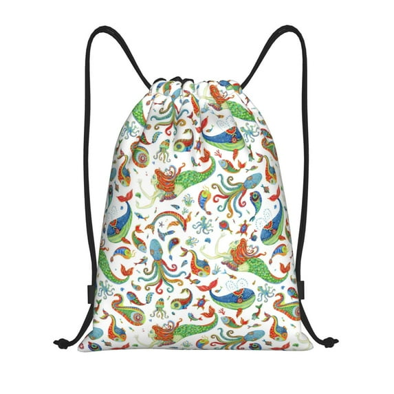 Daiia Sea Animals 1 Pattern Drawstring Backpack, Gym Bag, Lightweight Backpack, Water-Resistant Bag Travel Sports Backpack, Fitness Bag, Yoga Bag-Medium