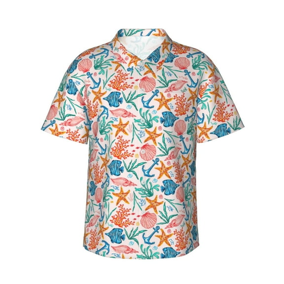 Daiia Sea Creatures Hawaiian Shirt for Men Gentle Cotton Regular Short Sleeve Casual-Medium