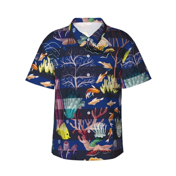 Daiia Sea Inhabitans and Herb Hawaiian Shirt for Men Gentle Cotton Regular Short Sleeve Casual-X-Large