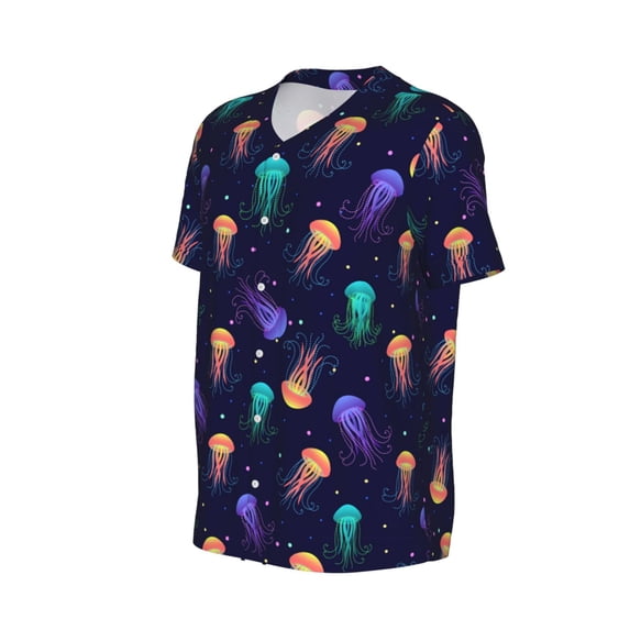 Daiia Sea Jellyfish Mens Baseball Jersey Button Down Shirts Short Sleeve Sports Uniforms-XX-Large