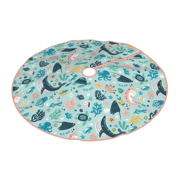 Daiia Sea Life Drawing Merry Christmas Tree Skirt , Xmas Large Lace-up Tree Skirt, Santa Snowflakes Rustic Home Decorations New Year Party Farmhouse Decor-30"